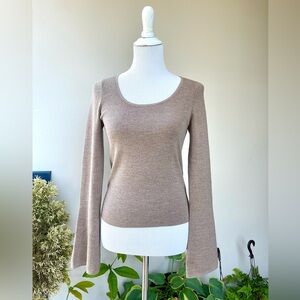 & Other Stories Bell Sleeve Scoop Neck Fitted Sweater in Tan/ Caramel Brown, S